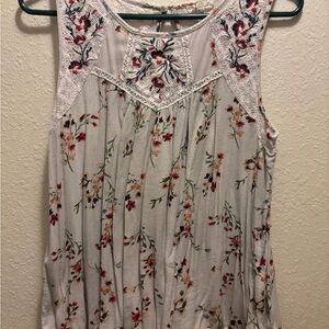 Mason & Belle Floral Embroidered White Sleeveless Women's Top